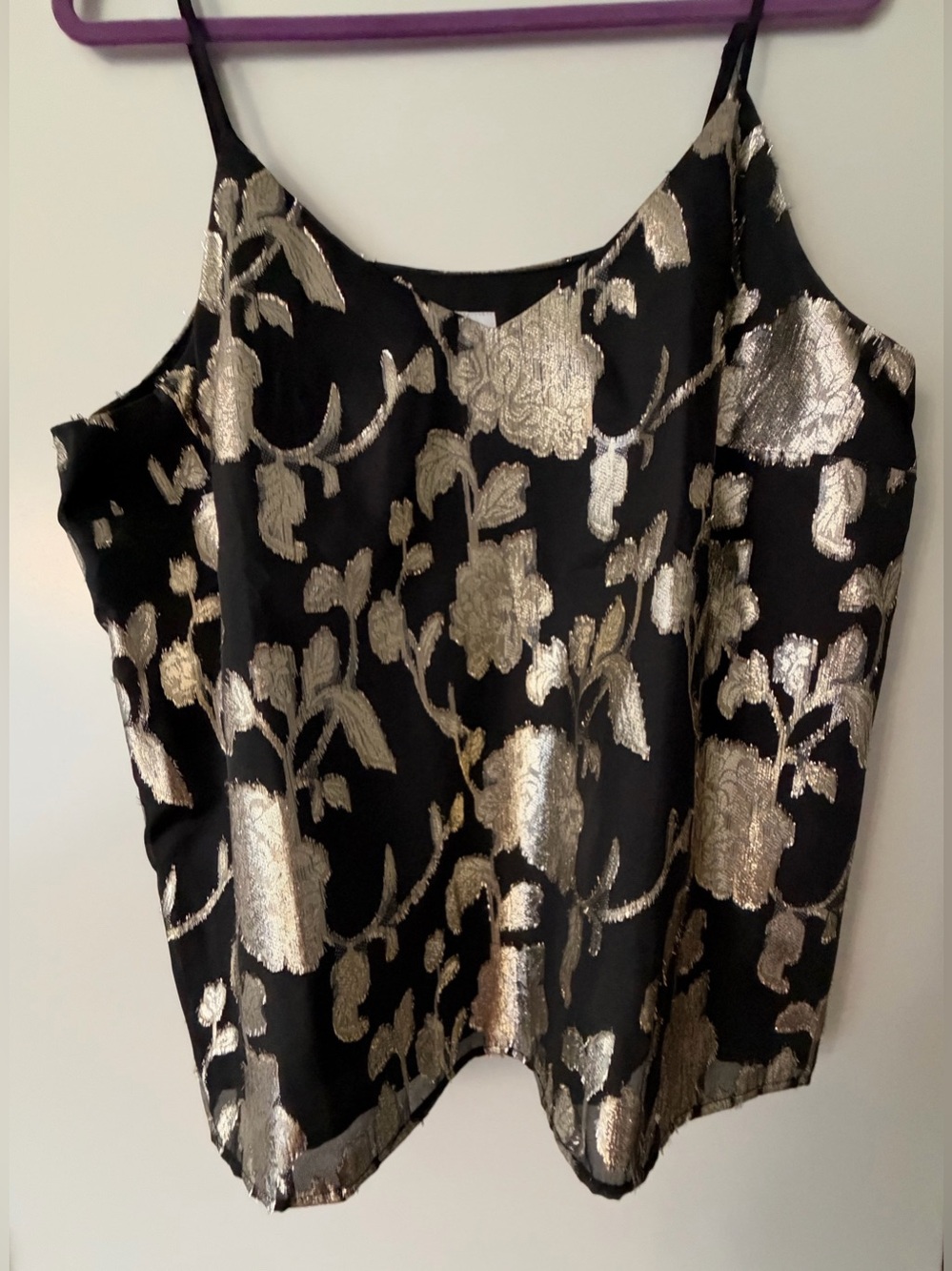Reitmans Black Camisole with Metallic Gold Floral Jacquard